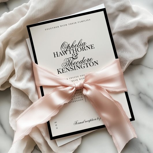 Aria | Black and Beige Minimal Classic Wedding Einladung