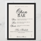 Aria | Black Beige Elegant Wedding Bar Sign (Vorderseite)