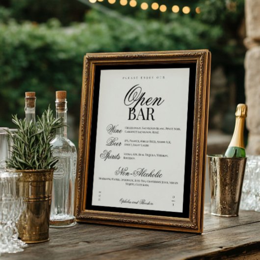 Aria | Black Beige Elegant Wedding Bar Sign