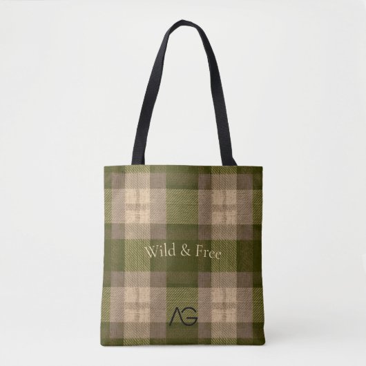 Aria G Olive & Wheat Rustic Plaid Pattern Vol 70 Tasche (Vorderseite)