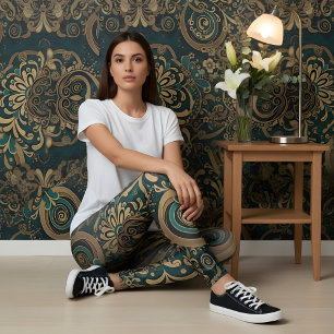 Aria Grace Aquamarin Chrysanthemum Paisley Heritag Leggings