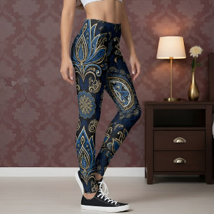 Aria Grace Cobalt Lotus Paisley Ornamentales Desig Leggings