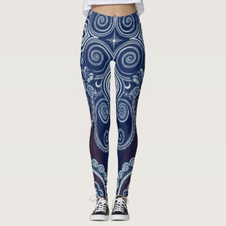 Aria Grace Cobalt Rose Paisley Heritage Pattern Leggings
