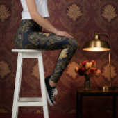 Aria Grace Indigo Peony Lotus Heritage Pattern Leggings
