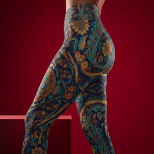 Aria Grace Majestätisches Indigo Paisley Boho Leggings