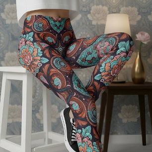 Aria Grace Radiant Paisley Peony Boho Vintag Leggings