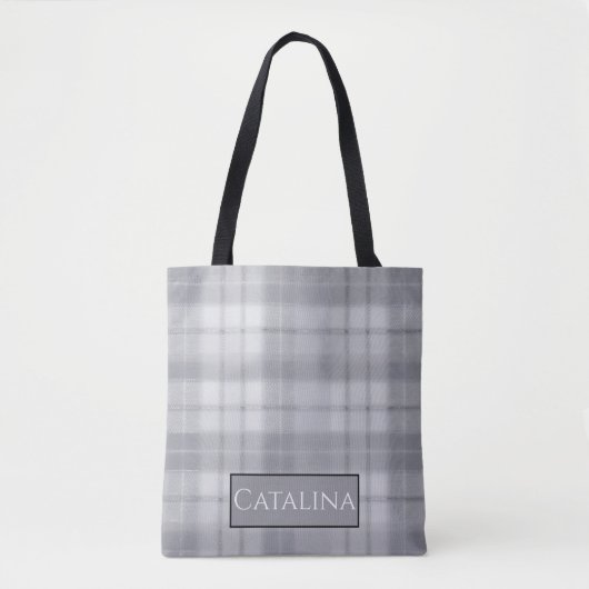 Aria Grace Silver Frost Winter Karo Muster Name Tasche (Vorderseite)