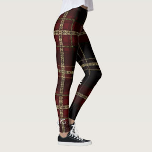 AriaGrace Regale Burgunder-Gotland-Plaid-Muster Vo Leggings