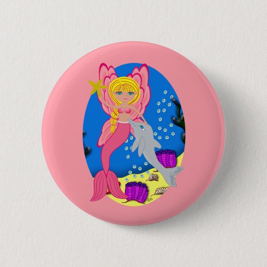 Ariel the Pink Merfaery and Dolphin Button (Vorderseite)