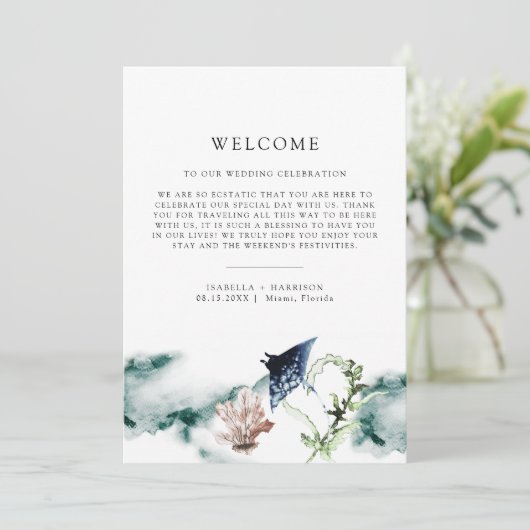 ARIEL Tropical Beach Begrüßungsbrief Timeline Card Menükarte (Stehend Vorderseite)