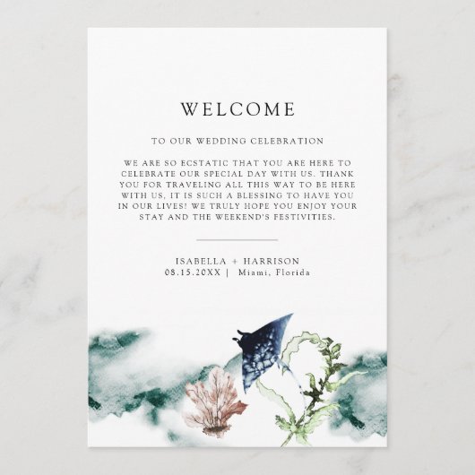 ARIEL Tropical Beach Begrüßungsbrief Timeline Card Menükarte (Vorderseite)