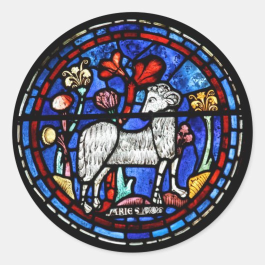 Aries Astrology Gothic verklebte Glas Windows RS Runder Aufkleber (Vorderseite)