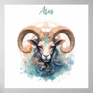 Aries Astrology zodiac Zeichen von Äeren in Aqucol Poster