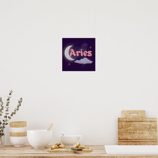 Aries Celestial Moon Cloud Stars Astrologie Kunst Poster (Küche)