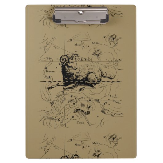 Aries Constellation Map Hevelius circa 1690 Klemmbrett (Vorderseite)