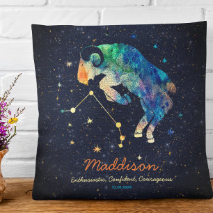 Aries Constellation Zodiac Watercolor Stars Galaxy Kissen