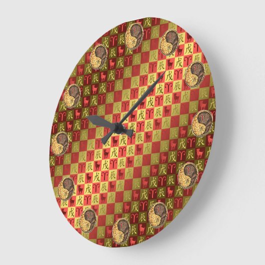 Aries & Earth Dragon Große Wanduhr (Winkel)