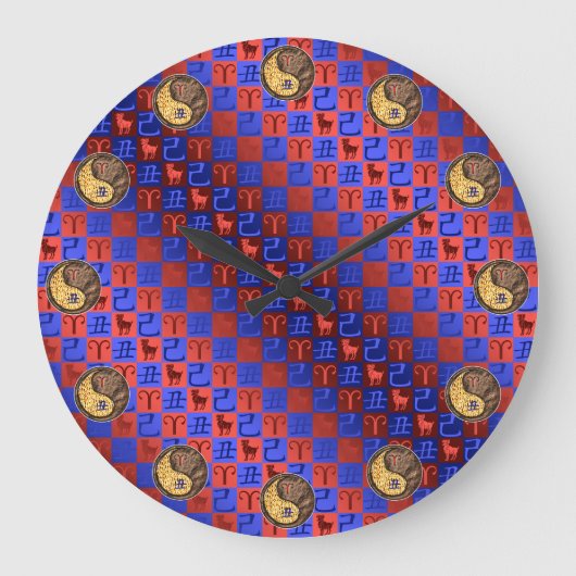 Aries & Earth Ox Große Wanduhr (Vorderseite)