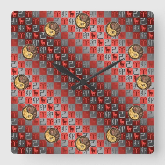 Aries & Earth Rabbit Quadratische Wanduhr (Vorderseite)