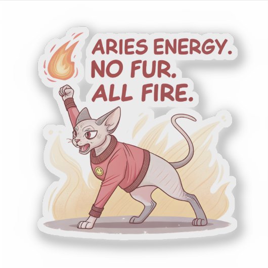 Aries Energy Sphynx Cat No Fur All Fire Art Aufkleber (Vorderseite)