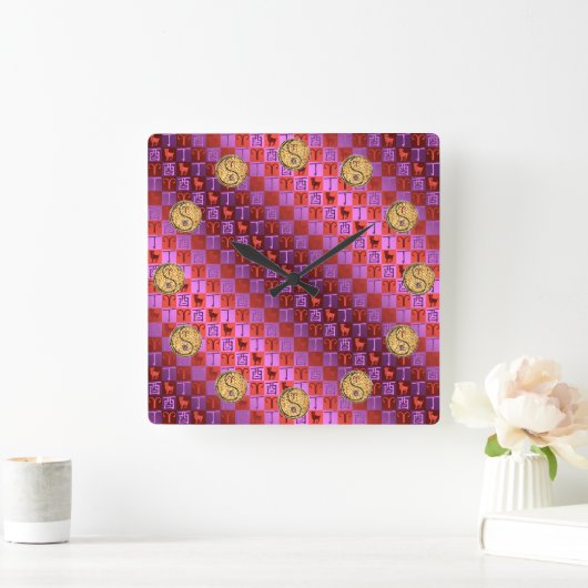 Aries & Fire Rooster Quadratische Wanduhr (Zuhause)