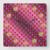 Aries & Fire Rooster Quadratische Wanduhr (Vorderseite)