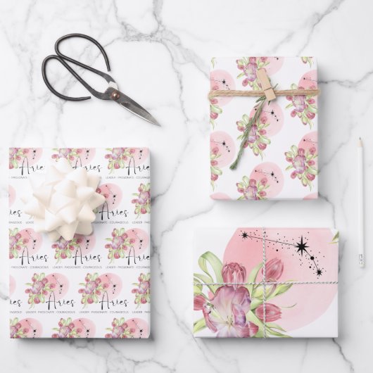 Aries Floral Wrapping Paper Sheets Geschenkpapier Set (Vorderseite)