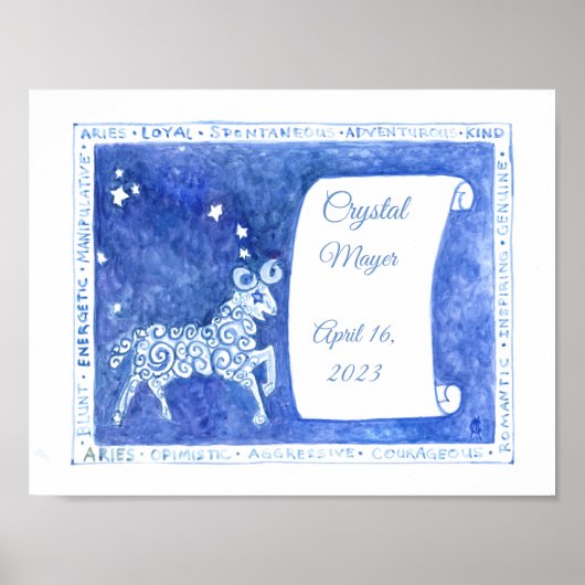 Aries Geburtstag Aquarelldruck Poster (Vorne)