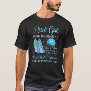 Aries Girl Birthday High Heels Drilling Lips Butto T-Shirt