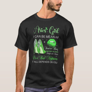 Aries Girl Birthday High Heels Drilling Lips Butto T-Shirt
