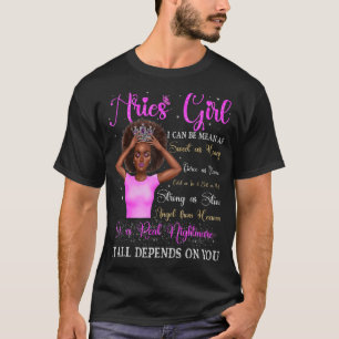 Aries Girl Black Queen Zodiac Birthday Afro Women T-Shirt