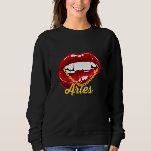 Aries Girl Juicy Lips Gold Chain Astrologie Zodiac Sweatshirt