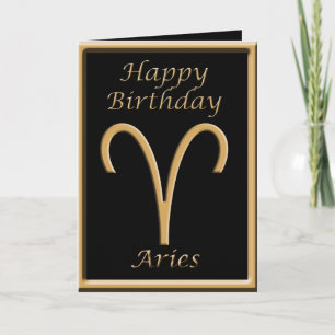 Aries Gold Symbol Black Birthday Grußkarte Karte