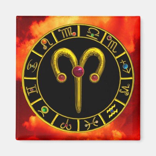 ARIES GOLD ZODIAC BIRTHDAY JEWEL Astrologie Chart Magnet (Vorne)