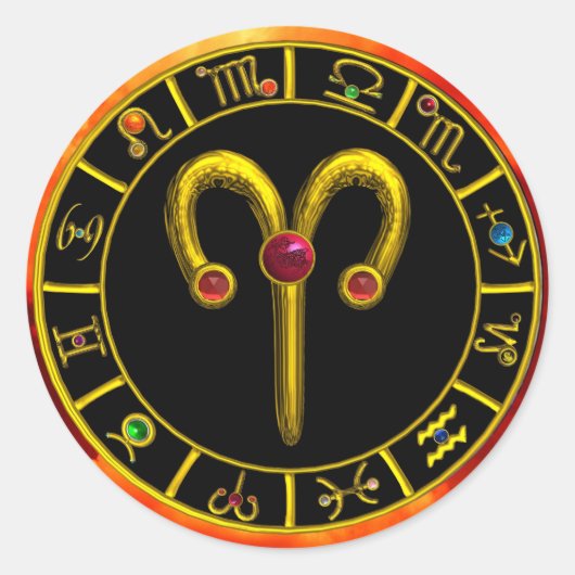 ARIES GOLD ZODIAC BIRTHDAY JEWEL ASTROLOGY CHART RUNDER AUFKLEBER (Vorderseite)