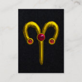 ARIES, GOLD ZODIAC SIGN, Red Ruby Gem Black Paper Visitenkarte (Rückseite)