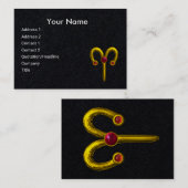 ARIES, GOLD ZODIAC SIGN, Red Ruby Gem Black Paper Visitenkarte (Vorne/Hinten)