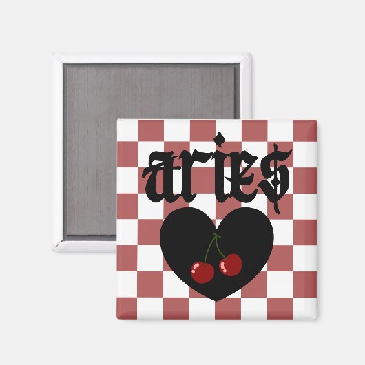Aries Gothic Aesthetic Checkered Cherries Design Magnet (Vorderseite/Rückseite)