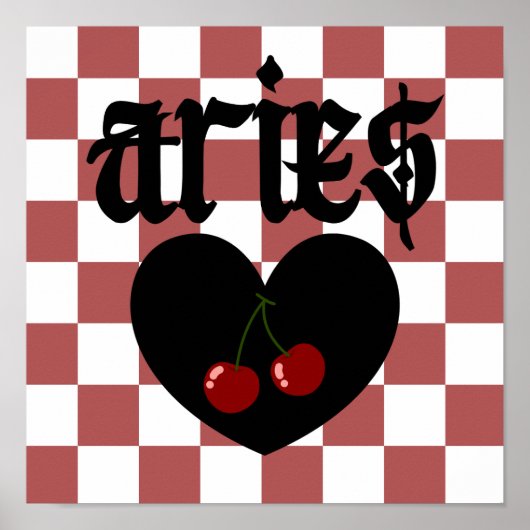 Aries Gothic Aesthetic Checkered Cherry Art Poster (Vorne)