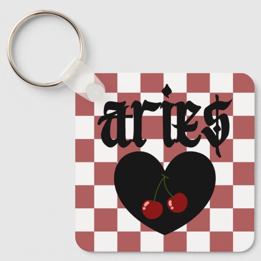 Aries Gothic Aesthetic Checkered Cherry Design Schlüsselanhänger (Vorderseite)