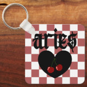 Aries Gothic Aesthetic Checkered Cherry Design Schlüsselanhänger (Vorderseite)