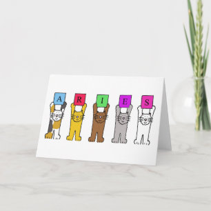 Aries Happy Birthday Cartoon Cats Karte