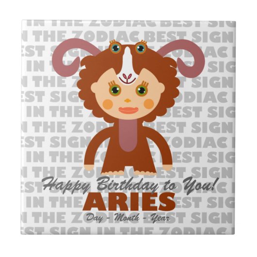 Aries Happy Birthday Fliese (Vorderseite)