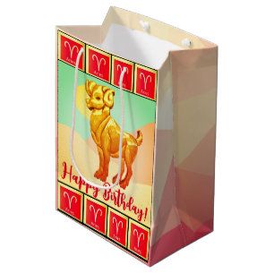 Aries - Happy Birthday Medium Gift Bag Mittlere Geschenktüte