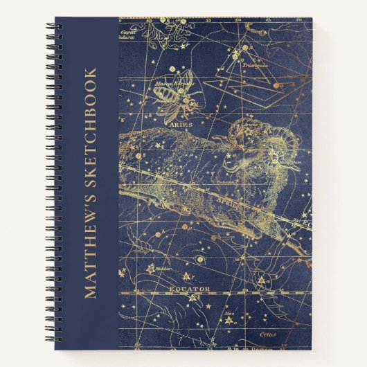 Aries Horoscope Starry Night Sketchbook mit Name Notizblock (Vorderseite)