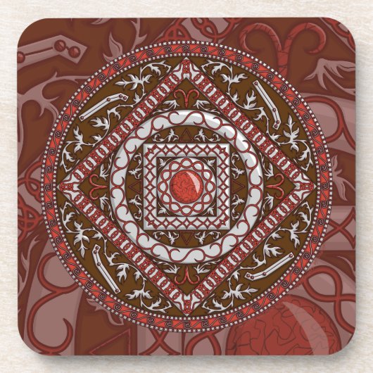 Aries Mandala Square Untersetzer (Vorderseite)