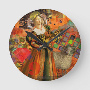 Aries Orange Woman Gothic Illustration Runde Wanduhr