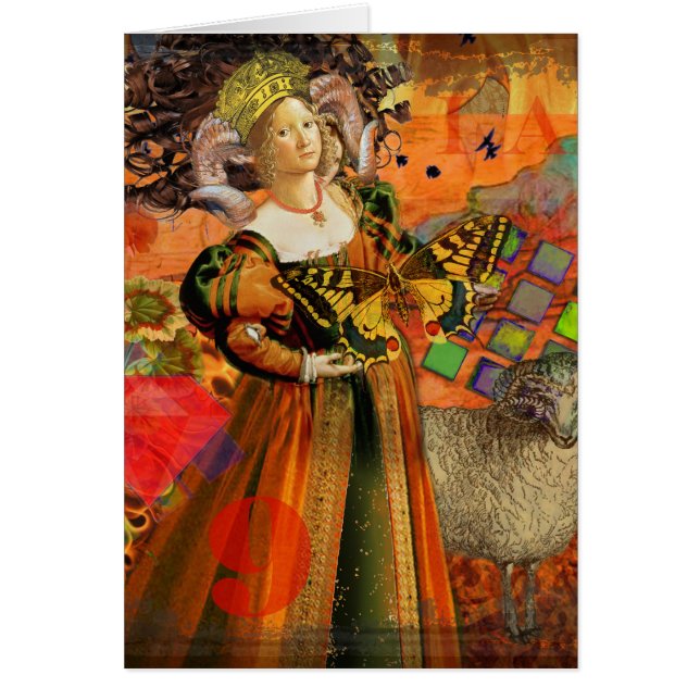 Aries Orange Women: Gothic Ram Antique Art Collage (Vorne)