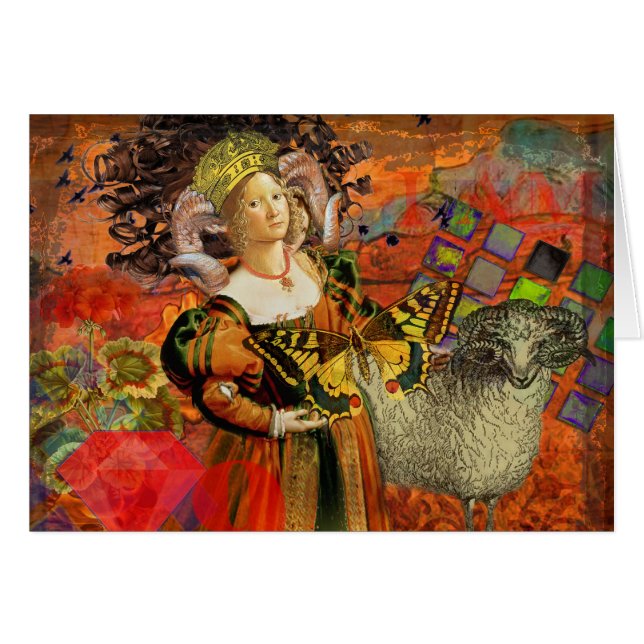Aries Orange Women: Gothic Ram Antique Art Collage (Vorderseite (Horizontal))