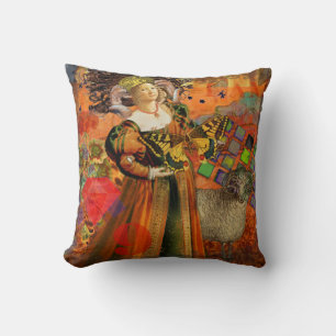 Aries Orange Women: Gothic Ram Antique Art Collage Kissen